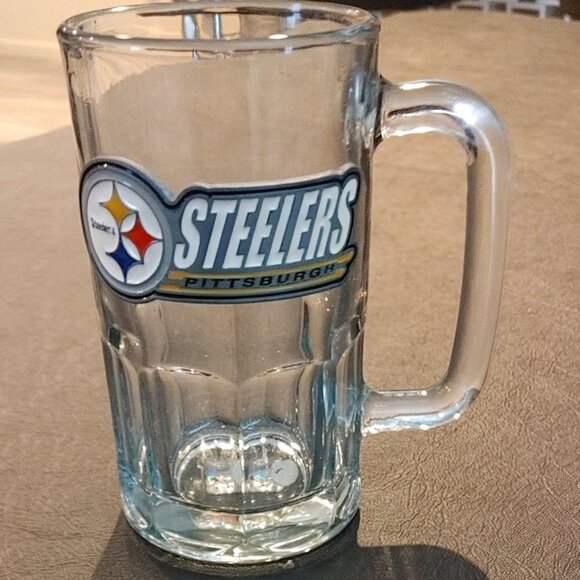 Pittsburgh Steelers Glass Beer Mug, w/ Pewter Logo - Picture 2 of 5